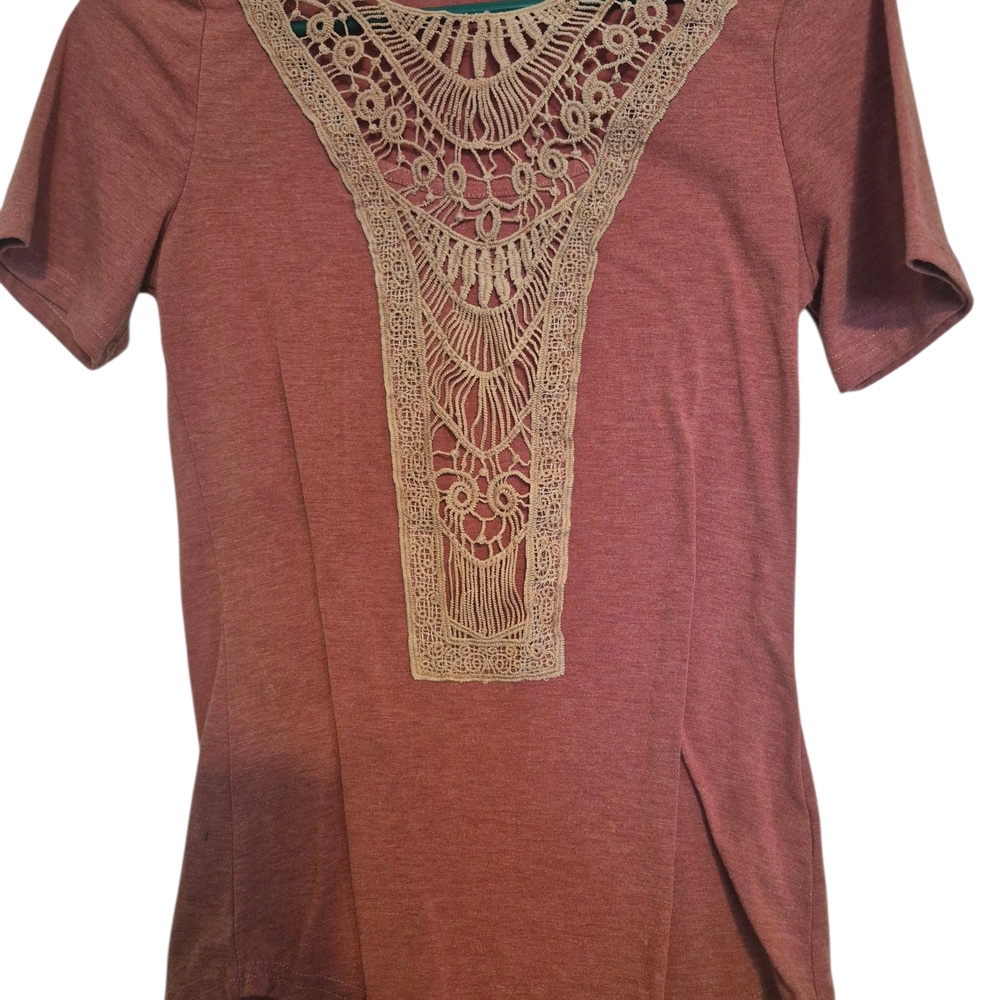 Women's Lace Accent Top - Rust Cottage Core